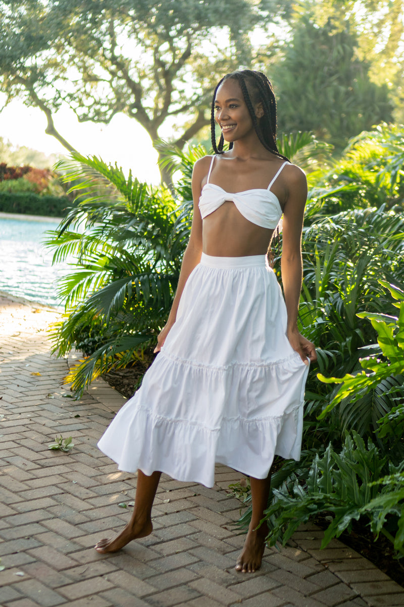 Summer Flattering White Midi Skirt